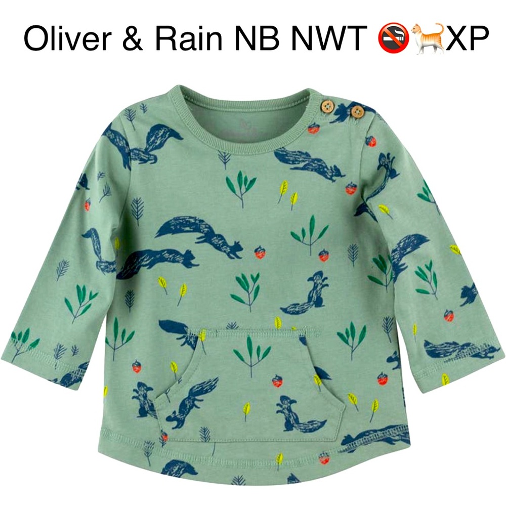 Oliver + Rain top- NWT, Green baby Shirt with Animal Print